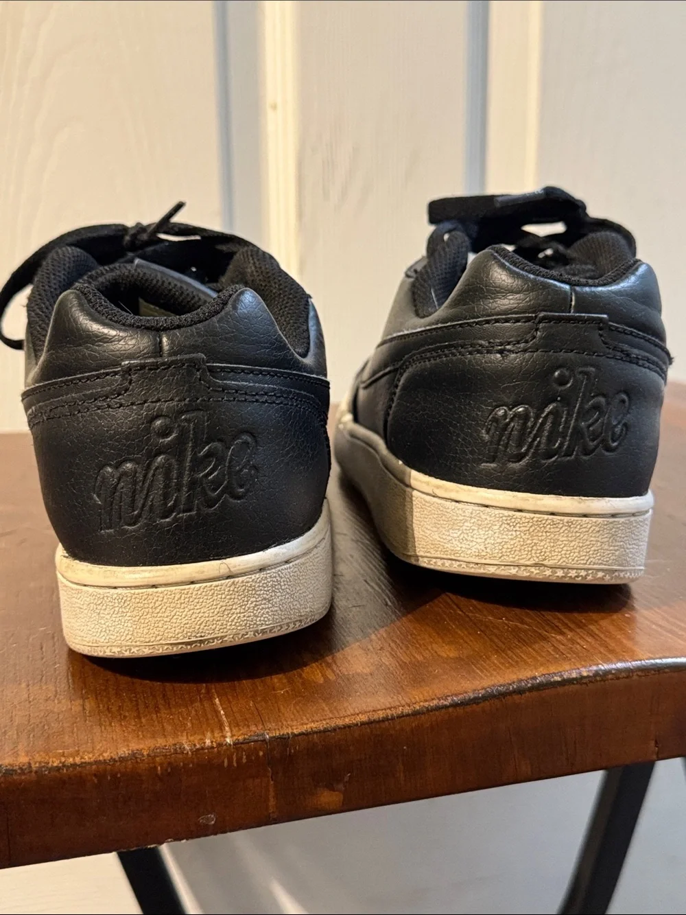 Nike Black Leather Low-Top Sneakers with Off-White Sole
